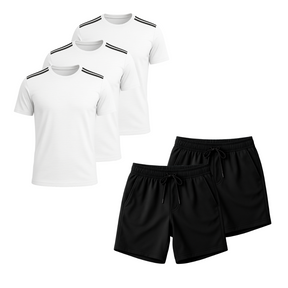 Kit 5 Peças Dry Fit: 3 Camisetas + 2 Bermudas